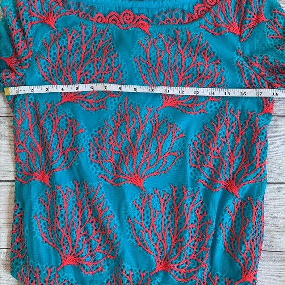 Lilly Pulitzer Cee Cee Snorkel Teal and Coral Red Lace Dress in Size 4 - Picture 4 of 7